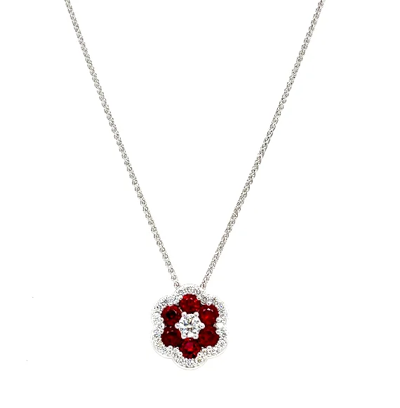 Dainty And Elegant Jewelry Now At Reduced Prices Bremer Jewelry 18K White Gold Rubies and Diamond Cluster Necklace (1.93ctw) Dainty And Elegant Jewelry Now At Reduced Prices Bremer Jewelry 18K White Gold Rubies and Diamond Cluster Necklace (1.93ctw)