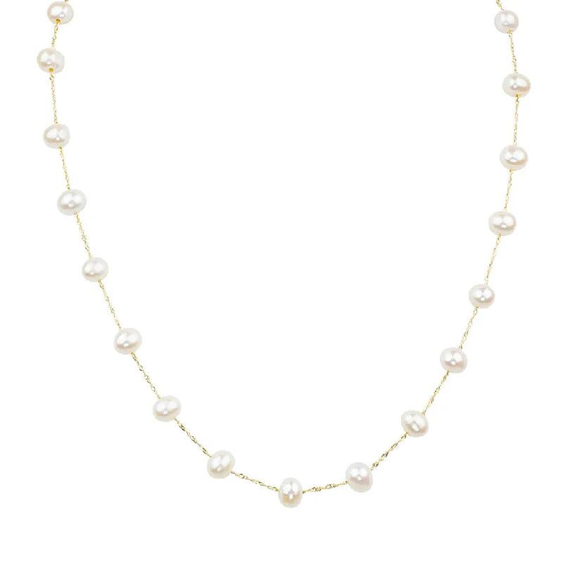 Customized Silver Jewelry For Unique Style 6mm Freshwater Cultured Pearl on a 18 inch 14K Yellow Gold Station Necklace Customized Silver Jewelry For Unique Style 6mm Freshwater Cultured Pearl on a 18 inch 14K Yellow Gold Station Necklace