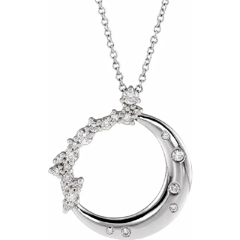 Huge Savings On Timeless Jewelry Collections Bremer Jewelry My Brightest Star 14K White Gold 1/4ctw Crescent Moon and Stars Diamond Pendant with a 14K White Gold Cable Link Necklace (0.25ctw) Huge Savings On Timeless Jewelry Collections Bremer Jewelry My Brightest Star 14K White Gold 1/4ctw Crescent Moon and Stars Diamond Pendant with a 14K White Gold Cable Link Necklace (0.25ctw)