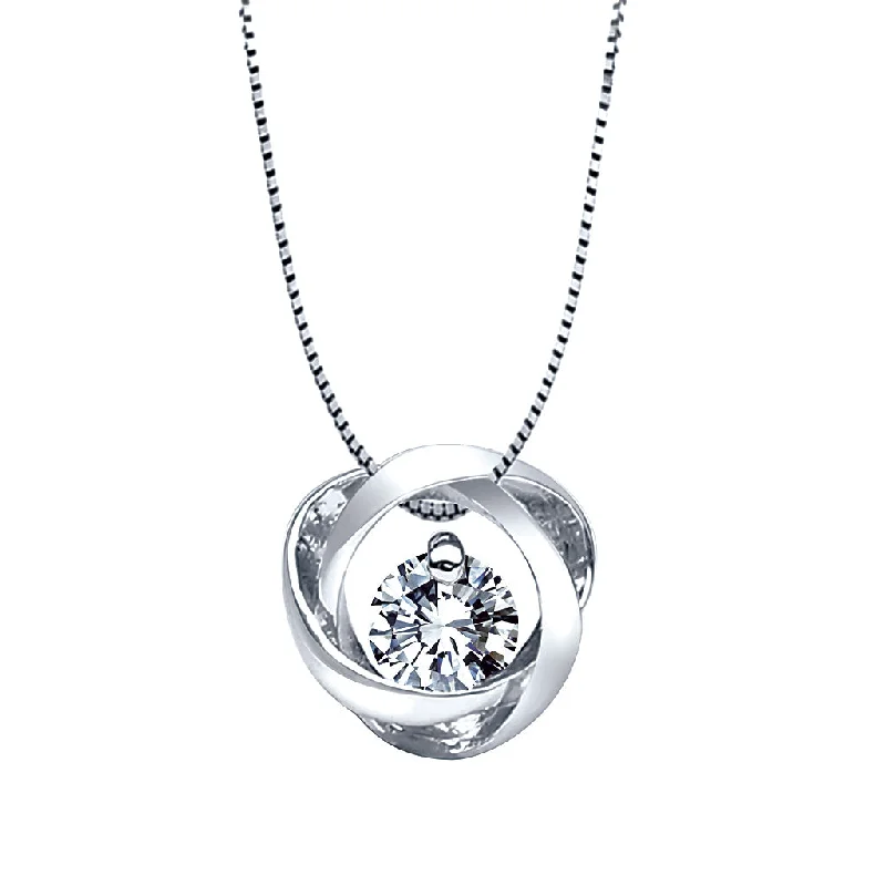 Time and Eternity Sterling Silver Round Shape Diamond Solitaire Pendant with a Sterling Silver Box Necklace (0.14ctw)