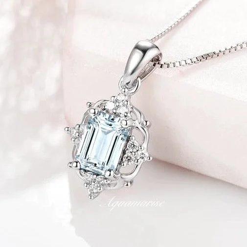 High-Quality Gemstone Jewelry For Special Occasions Claire Vintage Emerald Cut Natural Aquamarine Necklace- Sterling Silver High-Quality Gemstone Jewelry For Special Occasions Claire Vintage Emerald Cut Natural Aquamarine Necklace- Sterling Silver