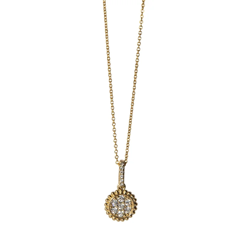 Diamond 14K Yellow Gold Beaded Round Pendant Necklace