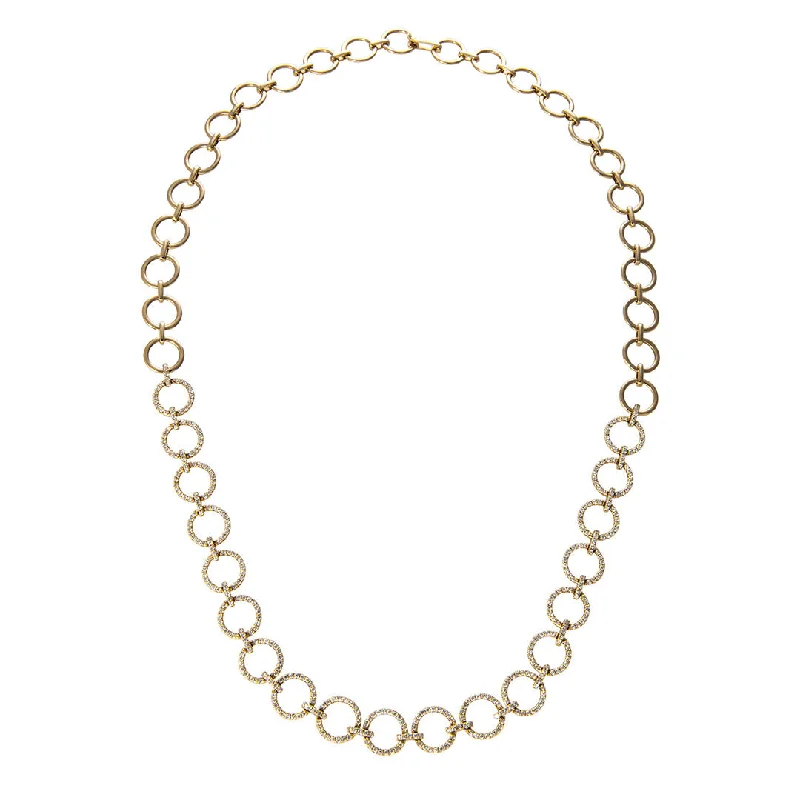 Diamond Pavé Circle Link 14K Yellow Gold Necklace