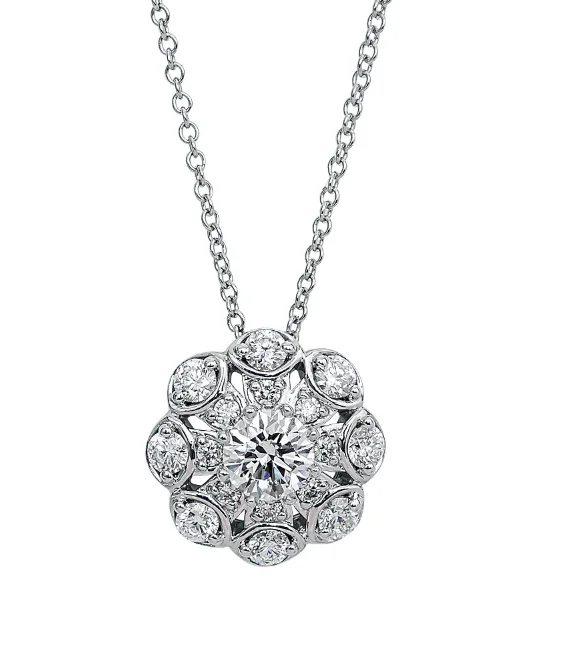 Bold And Beautiful Jewelry Now At Irresistible Prices Estate 18K White Gold Round Shape Diamond and Diamond Cluster Necklace (.80ctw) Bold And Beautiful Jewelry Now At Irresistible Prices Estate 18K White Gold Round Shape Diamond and Diamond Cluster Necklace (.80ctw)