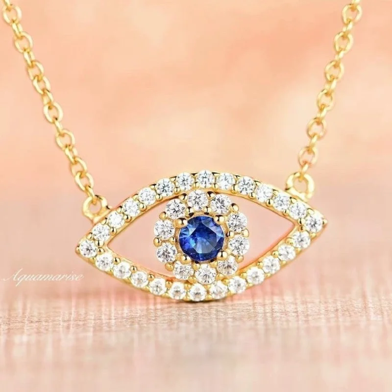 High-Quality Jewelry At A Fraction Of The Cost Evil Eye Sapphire Necklace- 14K Yellow Gold Vermeil High-Quality Jewelry At A Fraction Of The Cost Evil Eye Sapphire Necklace- 14K Yellow Gold Vermeil
