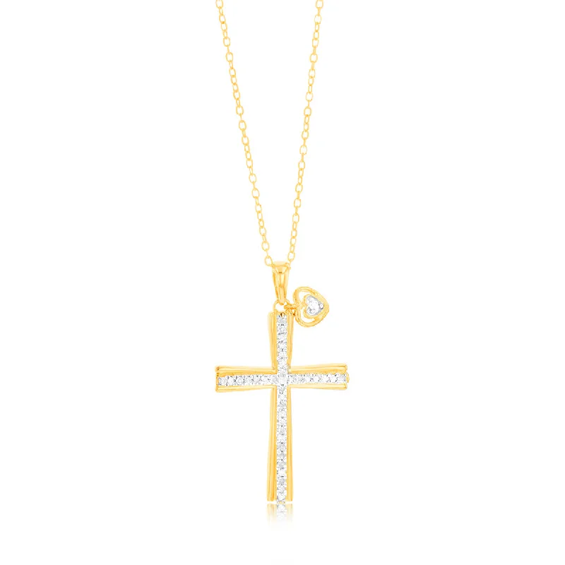Shop Elegant Jewelry At Unbeatable Prices Gold Plated Sterling Silver Religious Cross and Heart Pendant on 46cm Chain Shop Elegant Jewelry At Unbeatable Prices Gold Plated Sterling Silver Religious Cross and Heart Pendant on 46cm Chain