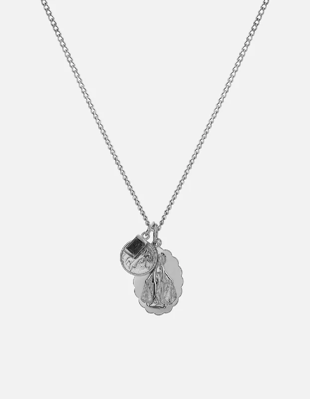 Dainty Floral Jewelry For Feminine Elegance Mini Saints Onyx Trilogy Necklace, Sterling Silver Dainty Floral Jewelry For Feminine Elegance Mini Saints Onyx Trilogy Necklace, Sterling Silver