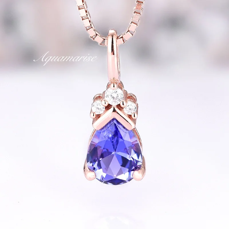 Exclusive Jewelry Sale – Sparkle For Less Teardrop Tanzanite Pendant Necklace- 14K Rose Gold Vermeil Exclusive Jewelry Sale – Sparkle For Less Teardrop Tanzanite Pendant Necklace- 14K Rose Gold Vermeil