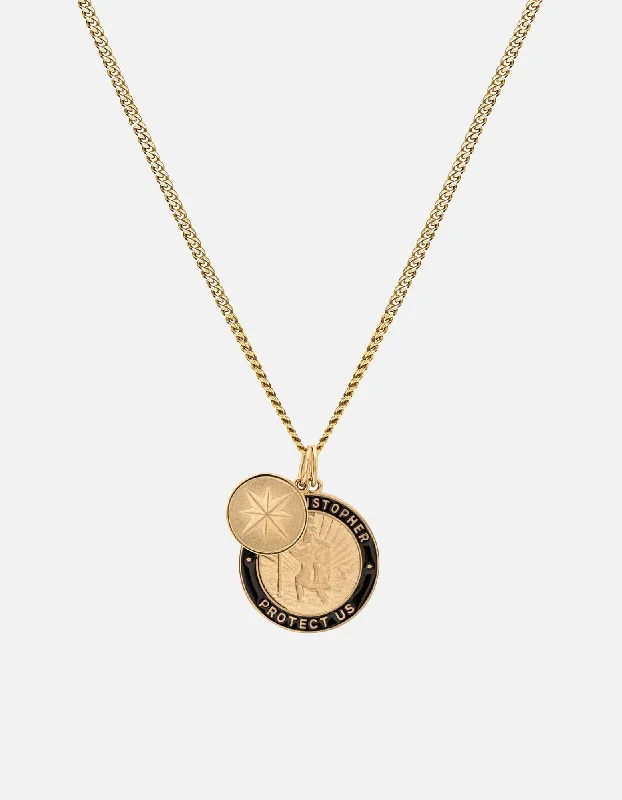 Clearance Sale On High-End Jewelry Collections Saint Christopher Surf Necklace, Gold Vermeil/Black Clearance Sale On High-End Jewelry Collections Saint Christopher Surf Necklace, Gold Vermeil/Black