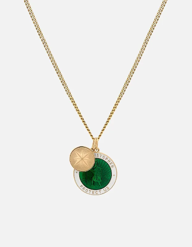 Dainty Floral Jewelry For Feminine Elegance Saint Christopher Surf Necklace, Gold/Emerald Green/White Dainty Floral Jewelry For Feminine Elegance Saint Christopher Surf Necklace, Gold/Emerald Green/White
