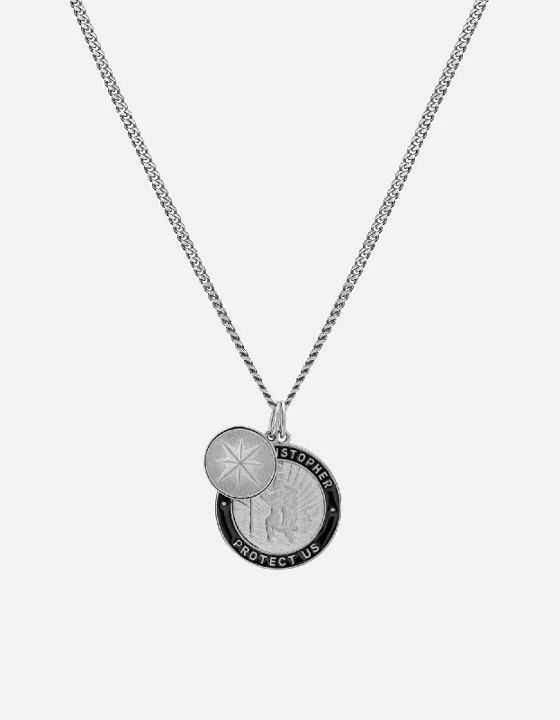 Special Offers On Handcrafted And Designer Jewelry Saint Christopher Surf Necklace, Sterling Silver/Black