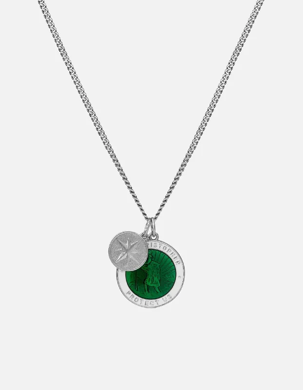 Elegant Rose Gold Jewelry For A Stylish Touch Saint Christopher Surf Necklace, Sterling Silver/Emerald Green Elegant Rose Gold Jewelry For A Stylish Touch Saint Christopher Surf Necklace, Sterling Silver/Emerald Green