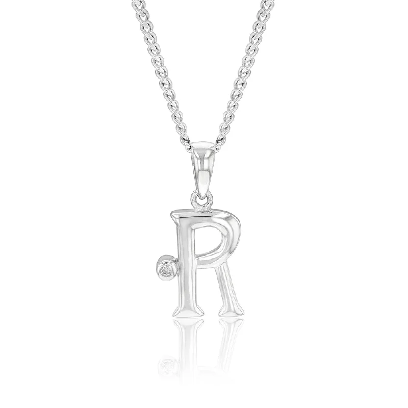 Luxury Jewelry At Unbeatable Discounts Silver Pendant Initial R set with Diamond