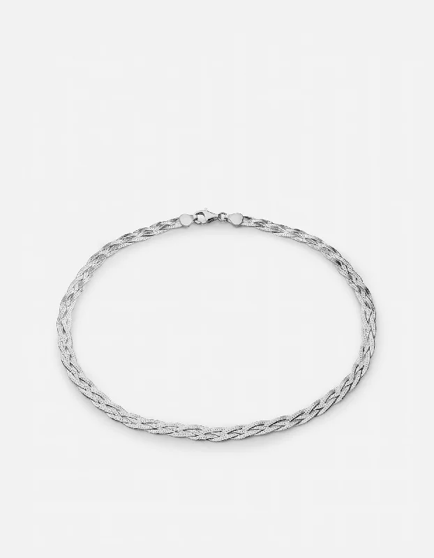 Make Your Outfit Shine With Discounted Jewelry Slim Braided Herringbone Choker, Sterling Silver Make Your Outfit Shine With Discounted Jewelry Slim Braided Herringbone Choker, Sterling Silver