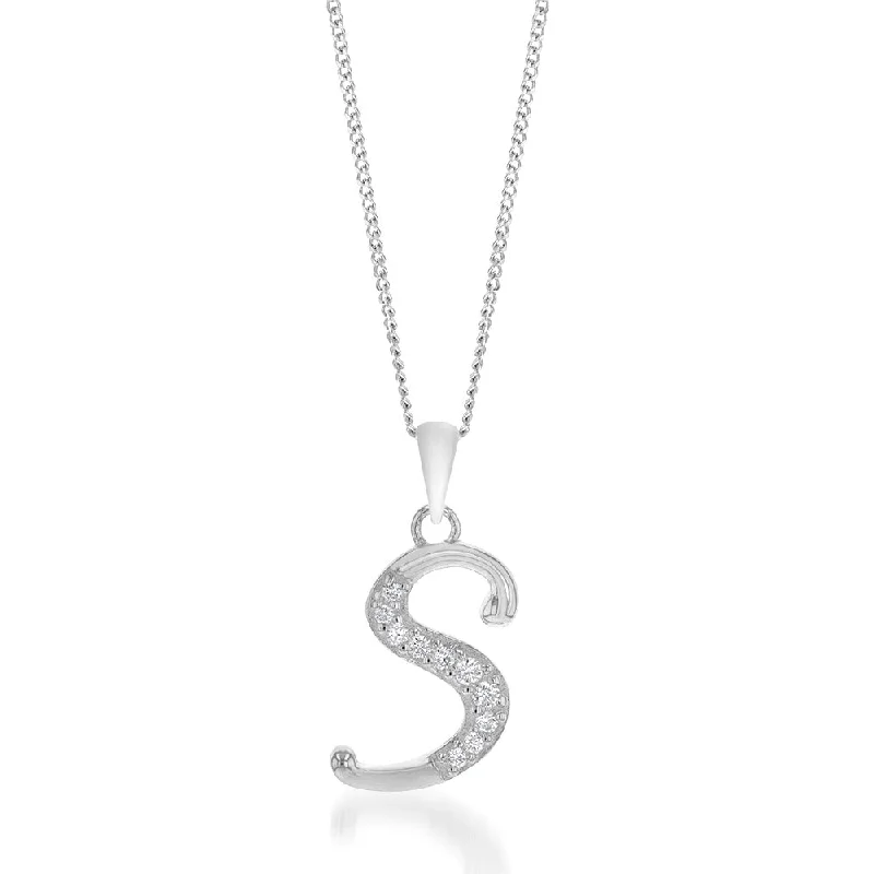 Modern Statement Jewelry For Bold Styling Sterling Silver Cubic Zirconia Cursive Initial "S" Pendant Modern Statement Jewelry For Bold Styling Sterling Silver Cubic Zirconia Cursive Initial "S" Pendant