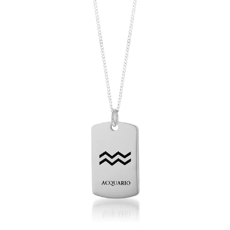 High-Quality Gemstone Jewelry For Special Occasions Sterling Silver Dog Tag With Aquarius Zodiac/Star Sign Pendant High-Quality Gemstone Jewelry For Special Occasions Sterling Silver Dog Tag With Aquarius Zodiac/Star Sign Pendant