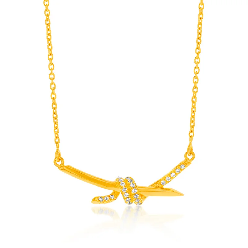 Buy More, Save More – Special Jewelry Discounts Sterling Silver Gold Plated Cubic Zirconia Knot And Bar Pendant On 45cm Chain Buy More, Save More – Special Jewelry Discounts Sterling Silver Gold Plated Cubic Zirconia Knot And Bar Pendant On 45cm Chain