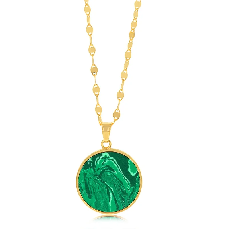 Best Jewelry Sale – Shop Exclusive Designs Now Sterling Silver Gold Plated Malachite Round Pendant On 45cm Chain