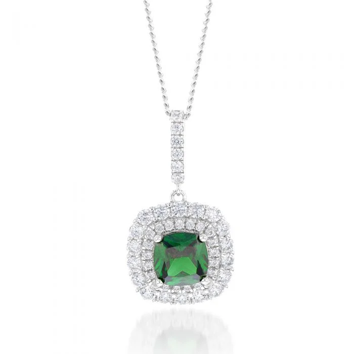 Elegant Jewelry Styles At Budget-Friendly Prices Sterling Silver Rhodium Plated Green And White Cushion Pendant