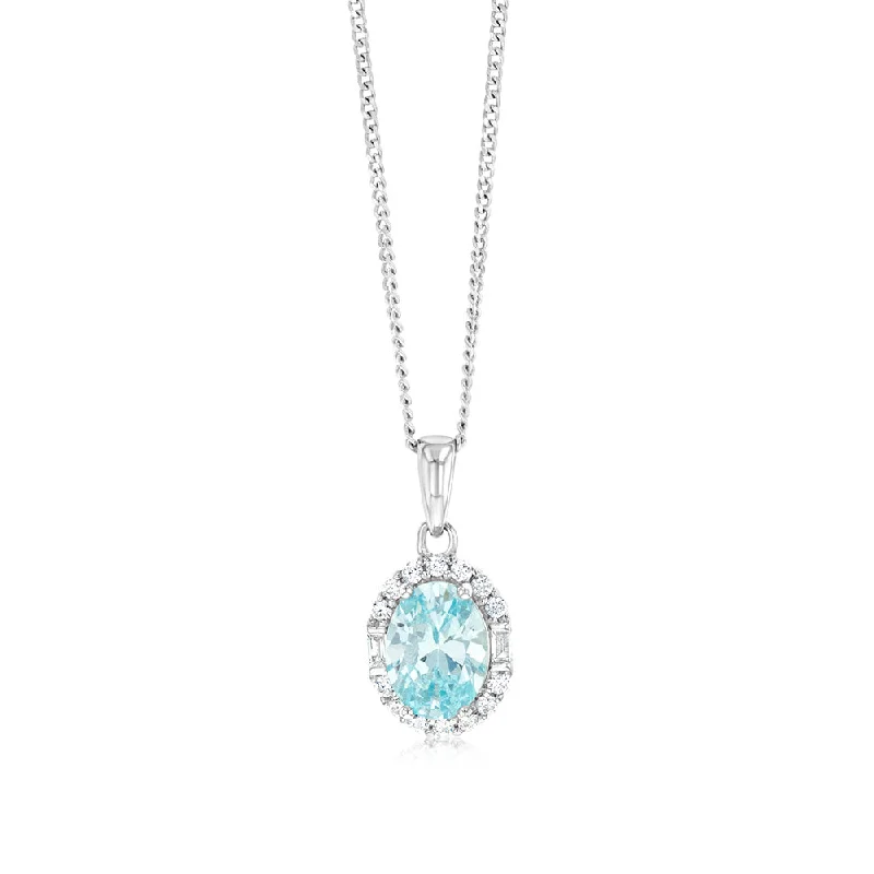 Timeless Elegance, Temporary Discounts – Act Fast Sterling Silver Rhodium Plated White And Aquamarine Cubic Zirconia Oval Pendant Timeless Elegance, Temporary Discounts – Act Fast Sterling Silver Rhodium Plated White And Aquamarine Cubic Zirconia Oval Pendant