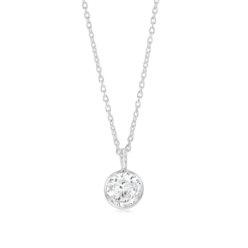 Make Your Outfit Shine With Discounted Jewelry Sterling Silver Round Zirconia Pendant On Chain