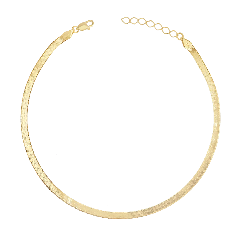 Affordable Luxury Jewelry For Every Occasion 14K Gold Thin Herringbone Anklet 3mm