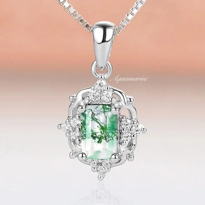 Huge Savings On Premium Jewelry Styles Vintage Green Moss Agate Necklace- 925 Sterling Silver Huge Savings On Premium Jewelry Styles Vintage Green Moss Agate Necklace- 925 Sterling Silver