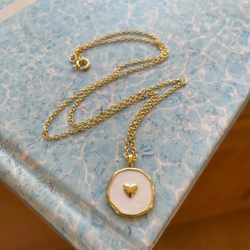 Handcrafted Jewelry Sale – Unique Designs At Low Prices White and Gold Heart Disc