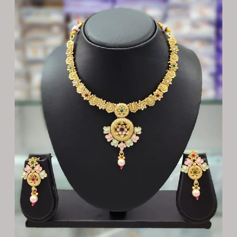 Waterproof Stainless Steel Jewelry For Lasting Beauty Anjali Jewellery Gold Plated Pota Stone Meenakari Necklace Set Waterproof Stainless Steel Jewelry For Lasting Beauty Anjali Jewellery Gold Plated Pota Stone Meenakari Necklace Set