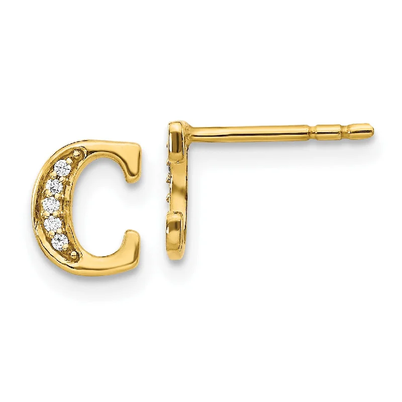 Premium Diamond Jewelry At Once-In-A-Lifetime Discounts 1/25 CTW Diamond Stud Initial Earrings in 14KT Yellow Gold; Initial C Premium Diamond Jewelry At Once-In-A-Lifetime Discounts 1/25 CTW Diamond Stud Initial Earrings in 14KT Yellow Gold; Initial C