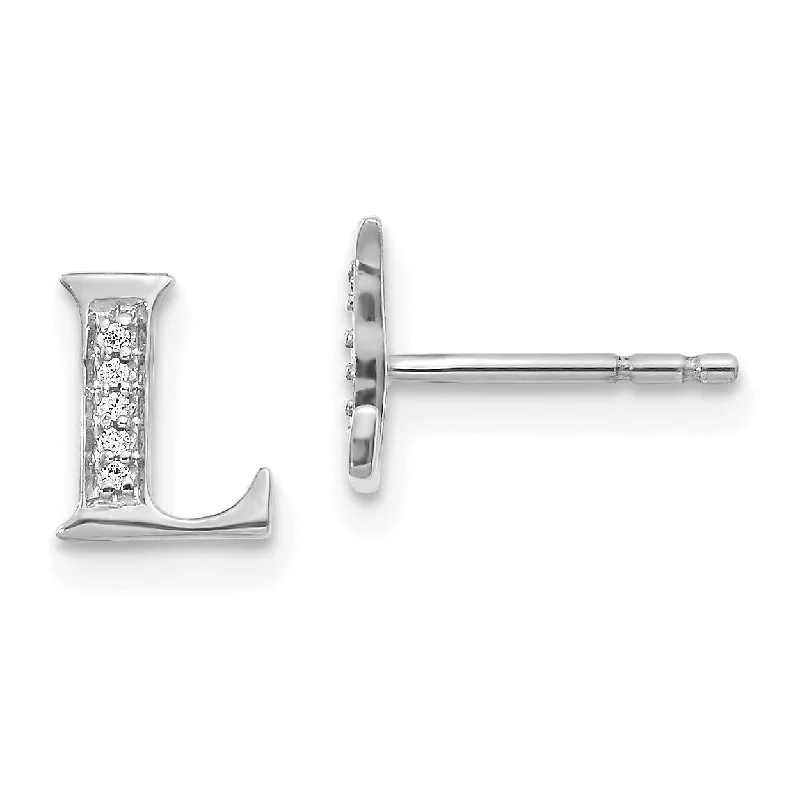 Last Chance To Shop High-End Jewelry At Markdown Prices 1/30 CTW Diamond Stud Initial Earrings in 14KT White Gold; Initial L Last Chance To Shop High-End Jewelry At Markdown Prices 1/30 CTW Diamond Stud Initial Earrings in 14KT White Gold; Initial L
