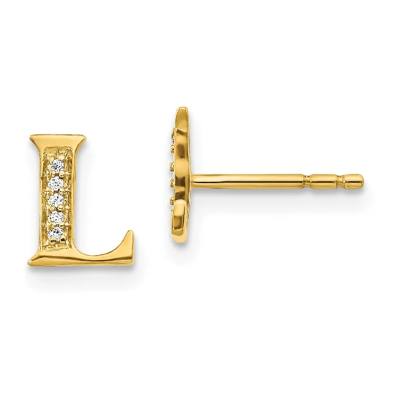 Must-Have Jewelry At Unbelievable Discounts 1/33 CTW Diamond Initial Earrings in 14KT Yellow Gold; Initial L