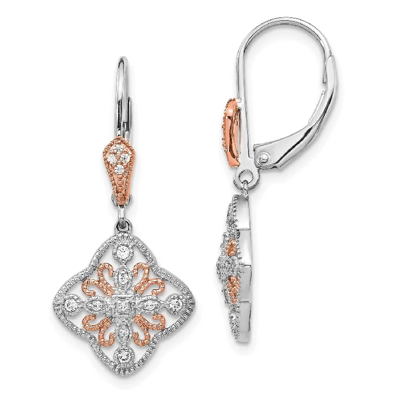 Luxury Jewelry Without The Luxury Price Tag 1/8 CTW Diamond Leverback Earrings in 14KT White and Rose Gold Luxury Jewelry Without The Luxury Price Tag 1/8 CTW Diamond Leverback Earrings in 14KT White and Rose Gold