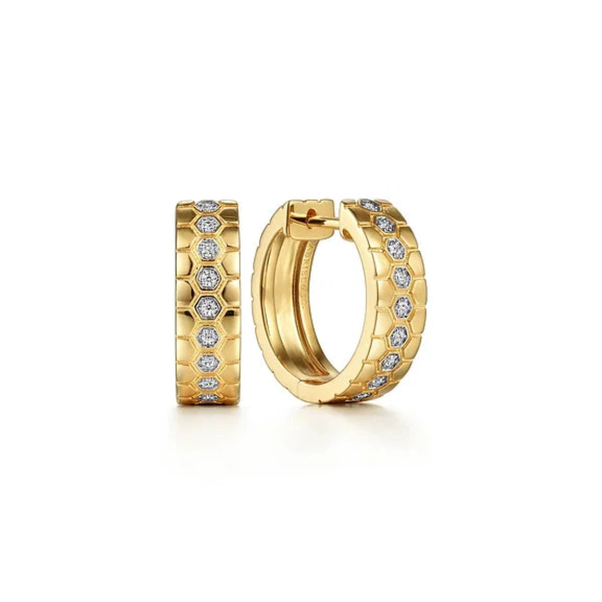 Fashion-Forward Jewelry At Exclusive Discounts 14K Y Gold 0.10ctw Diamond Huggies With Hexagon Pattern
