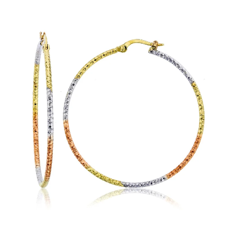 Special Offers On Handcrafted And Designer Jewelry 14KT Gold Tri-Color 1.5X40MM Diamond-cut Hoop Earrings Special Offers On Handcrafted And Designer Jewelry 14KT Gold Tri-Color 1.5X40MM Diamond-cut Hoop Earrings
