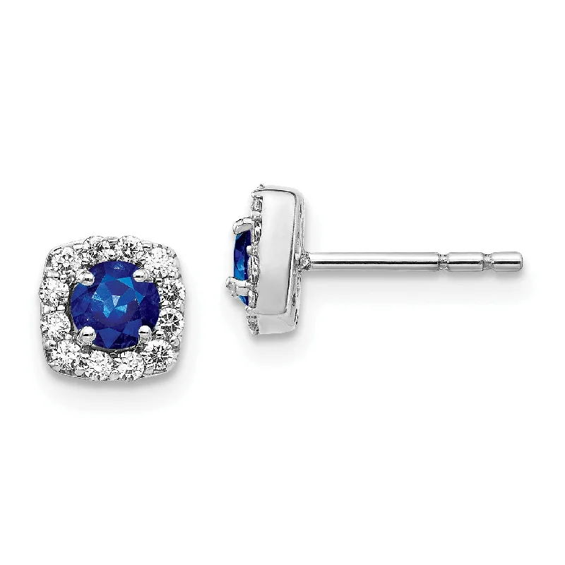 Timeless Elegance, Temporary Discounts – Act Fast 14KT White Gold Sapphire and Diamond Halo Cushion Shaped Earrings Timeless Elegance, Temporary Discounts – Act Fast 14KT White Gold Sapphire and Diamond Halo Cushion Shaped Earrings