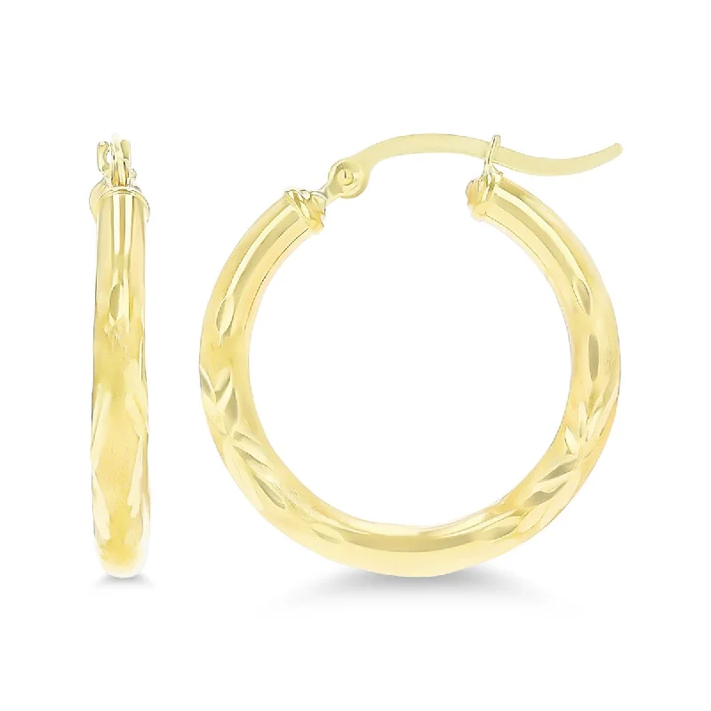 Luxury Jewelry Now At Special Promotional Rates 14KT Yellow Gold 3X25MM Hoop Diamond-cut Earrings Luxury Jewelry Now At Special Promotional Rates 14KT Yellow Gold 3X25MM Hoop Diamond-cut Earrings