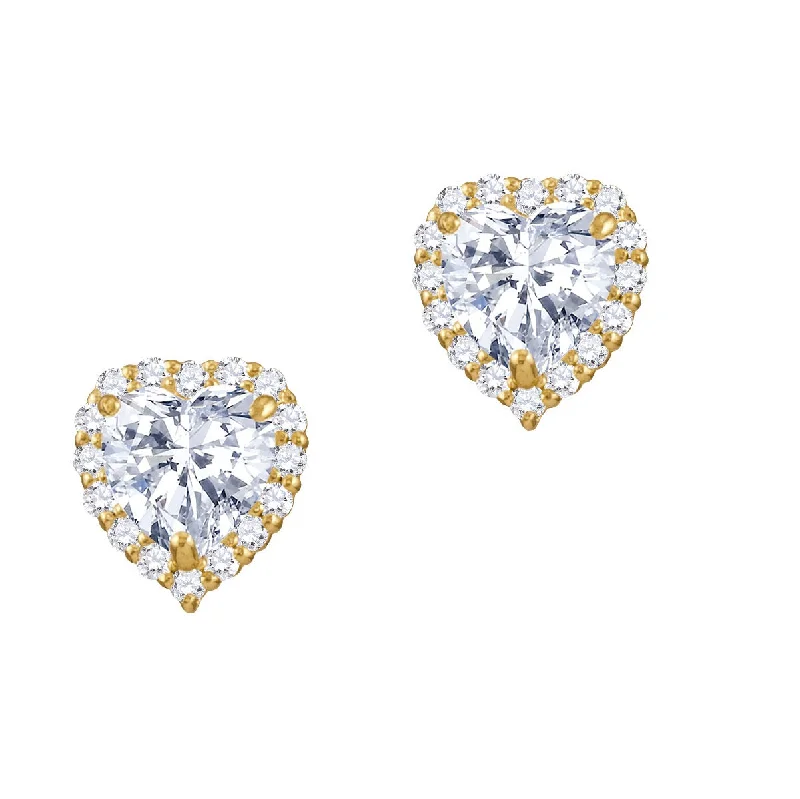Grab Your Dream Jewelry At The Lowest Prices 14KT Yellow Gold 5MM Heart Shape Cubic Zirconia Halo Stud Heart Earrings Grab Your Dream Jewelry At The Lowest Prices 14KT Yellow Gold 5MM Heart Shape Cubic Zirconia Halo Stud Heart Earrings