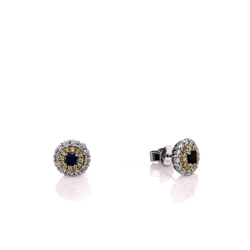 Stunning Jewelry Pieces At The Lowest Prices Ever 18k Two-Tone Sapphire and Yellow/White Diamond Double Halo Stud Earrings Stunning Jewelry Pieces At The Lowest Prices Ever 18k Two-Tone Sapphire and Yellow/White Diamond Double Halo Stud Earrings