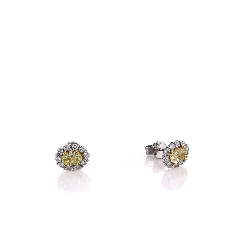 Premium Diamond Jewelry At Once-In-A-Lifetime Discounts 18k White Gold Yellow and White Diamond Halo Oval Stud Earrings Premium Diamond Jewelry At Once-In-A-Lifetime Discounts 18k White Gold Yellow and White Diamond Halo Oval Stud Earrings