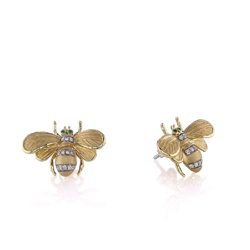 Luxury Jewelry At Unbeatable Discounts 18k Yellow Gold Emerald Eyes and Diamond Bee Stud Earrings Luxury Jewelry At Unbeatable Discounts 18k Yellow Gold Emerald Eyes and Diamond Bee Stud Earrings