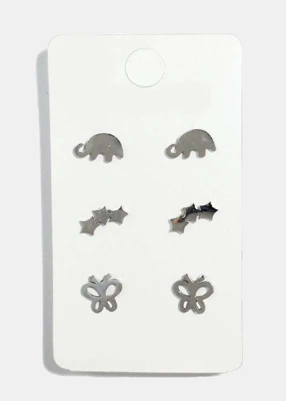 Dazzle With Discounts – Shop Jewelry On Sale 3-Pair Elephant, Star & Butterfly Stud Earrings Dazzle With Discounts – Shop Jewelry On Sale 3-Pair Elephant, Star & Butterfly Stud Earrings