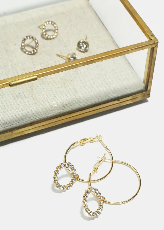 Special Sale On Handcrafted Jewelry – Shop Today 3-Pair Rhinestone Studded Hoop & Stud Earrings Special Sale On Handcrafted Jewelry – Shop Today 3-Pair Rhinestone Studded Hoop & Stud Earrings