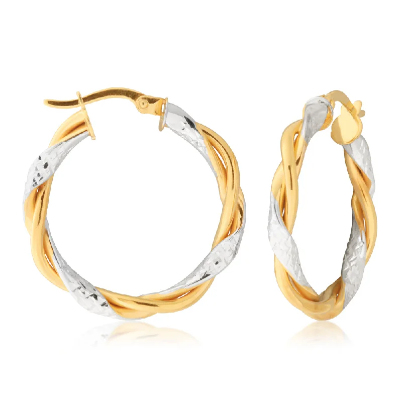 Unmissable Deals On Handmade Jewelry Collections 9ct Two-Tone Gold-Filled Diamond Cut Twist Hoop Earrings Unmissable Deals On Handmade Jewelry Collections 9ct Two-Tone Gold-Filled Diamond Cut Twist Hoop Earrings