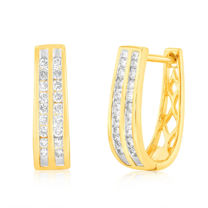 Get The Jewelry You Love At A Price You Love 9ct Yellow Gold 1/2 Carat Diamond Double Row Hoop Earrings Get The Jewelry You Love At A Price You Love 9ct Yellow Gold 1/2 Carat Diamond Double Row Hoop Earrings