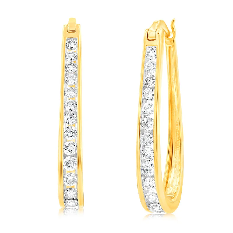 Jewelry Clearance Event – Stock Up Before It's Over 9ct Yellow Gold 1 Carat Channel Set Hoop Earrings with 28 Brilliant Diamonds Jewelry Clearance Event – Stock Up Before It's Over 9ct Yellow Gold 1 Carat Channel Set Hoop Earrings with 28 Brilliant Diamonds