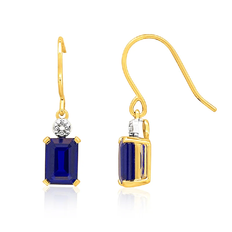 Affordable Glamour – Premium Jewelry For Less 9ct Yellow Gold 7x5mm Created Sapphire Drop Earrings with Diamonds Affordable Glamour – Premium Jewelry For Less 9ct Yellow Gold 7x5mm Created Sapphire Drop Earrings with Diamonds