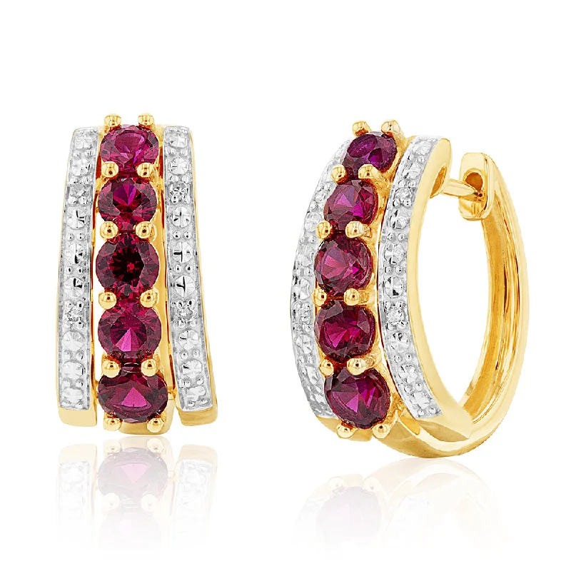 Personalized Jewelry Sale – Meaningful Gifts At Great Prices 9ct Yellow Gold Created Ruby and Diamond Huggie Hoop Earrings Personalized Jewelry Sale – Meaningful Gifts At Great Prices 9ct Yellow Gold Created Ruby and Diamond Huggie Hoop Earrings