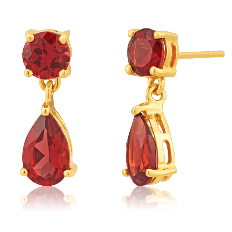 Shop Elegant Jewelry At Unbeatable Prices 9ct Yellow Gold Garnet Drop Earrings