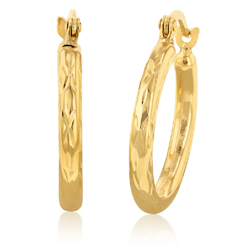 Make Your Outfit Shine With Discounted Jewelry 9ct Yellow Gold Silverfilled Diamond Cut 12mm Hoop Make Your Outfit Shine With Discounted Jewelry 9ct Yellow Gold Silverfilled Diamond Cut 12mm Hoop